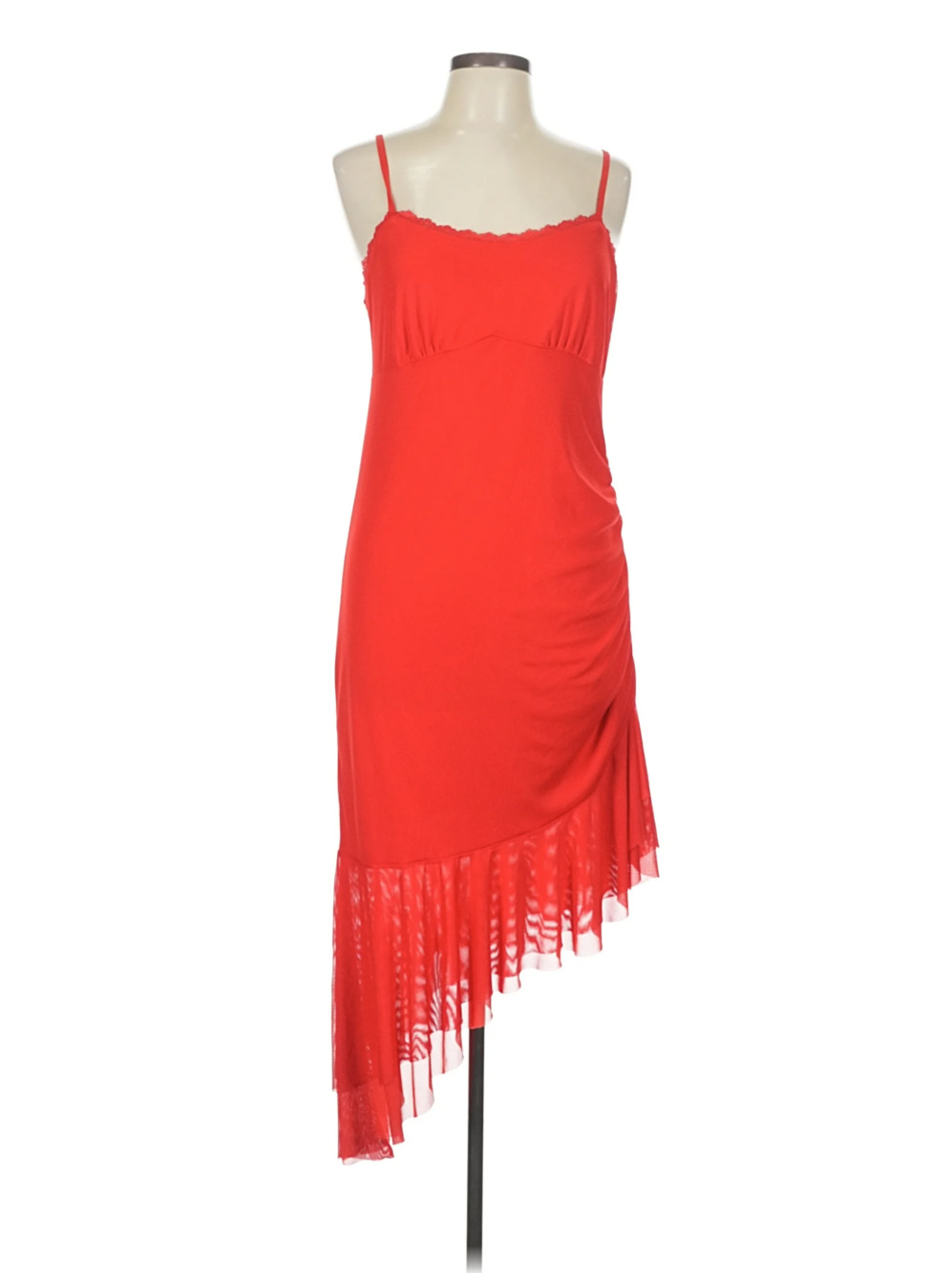 Women's Red Ruche Asymmetric Midi Stretch Mesh Slip Dress Wild Fable XXL 2XL